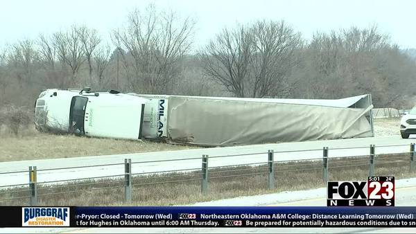 Video: Flipped semi serves as cautionary tale for drivers in McAlester
