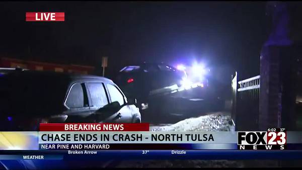 Video: Police chase ends in rollover crash in north Tulsa