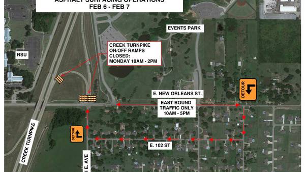 Creek Turnpike ramp closed at 209th Monday and Tuesday