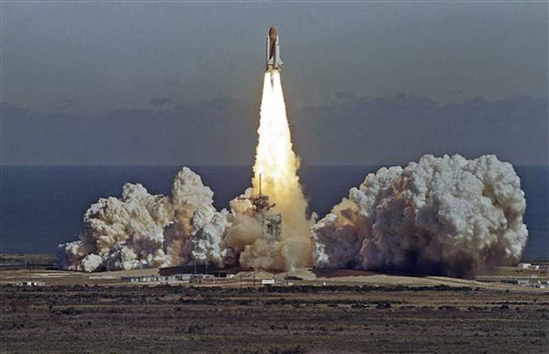 FILE - In this Jan. 28, 1986 picture, the space shuttle Challenger lifts off from the Kennedy Space Center in Cape Canaveral, Fla. shortly before it exploded with a crew of seven aboard. (AP Photo/Thom Baur)