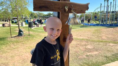 Photos: Sand Springs boy celebrates completion of cancer treatment with bell ringing